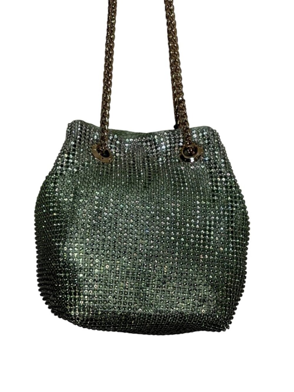 Guess Zalina Mini Purse Handbag Mesh Rhinestone Celadon Blue Green Gold NWT - Picture 3 of 12